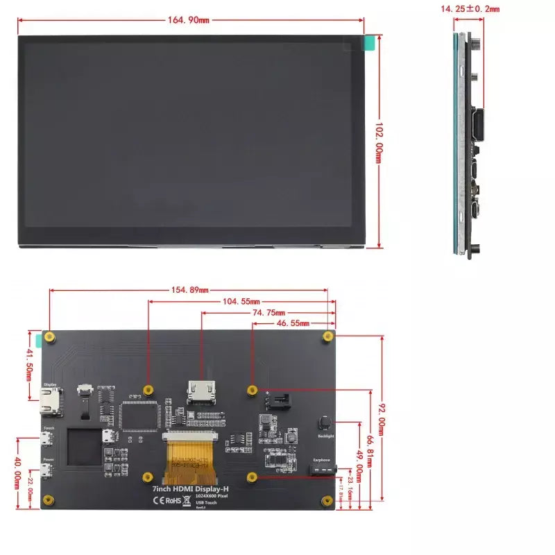 7 Polegada display portátil ips lcd tela de toque capacitivo 1024x600 monitor alto-falantes opcionais para raspberry pi 5 4b 3b + computador portátil