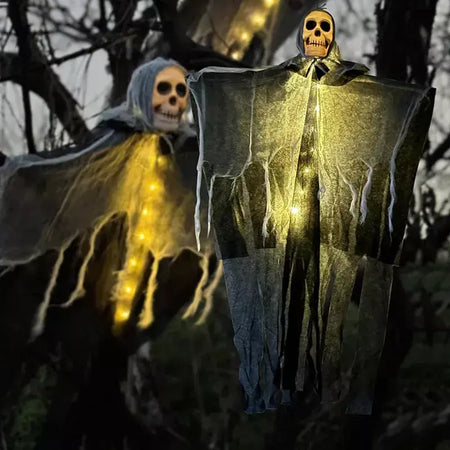 1 pçs halloween brilhante crânio esqueleto gaze pendurado fantasma casa ao ar livre decoração do jardim festa de halloween horror fantasma adereços 2025