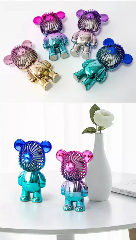 2024 galvanoplastia mudança gradual urso ventilador mini cor graffiti ventilador portátil de carregamento usb pequeno ventilador refrigeração ventiladores elétricos