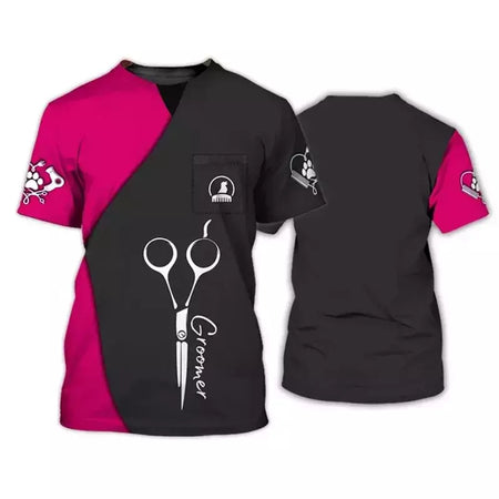 Dog Groomer's T-shirts para homens e mulheres, Pet Grooming Uniformes, Tops roupas, canino, veterinário, cabeleireiros, trabalho canino, 2024