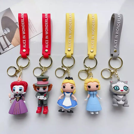Alice no país das maravilhas dos desenhos animados kawaii alice chapeleiro louco rainha vermelha figura chaveiro do carro masculino e feminino saco pingente ornamento brinquedo presente