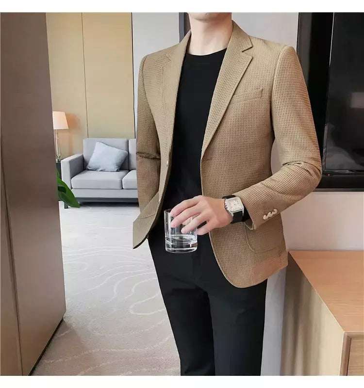 Casaco de peito único masculino, blazer slim fit, blazers grandes, casacos elegantes de luxo, outwear casual coreano para casamento