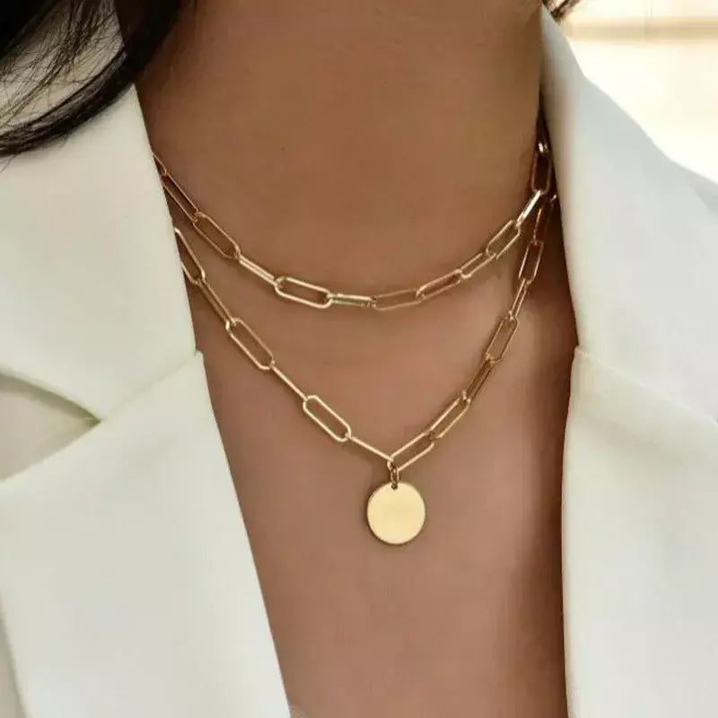 Vintage redondo charme em camadas colar jóias femininas acessórios em camadas para meninas roupas presentes estéticos moda pingente 2024
