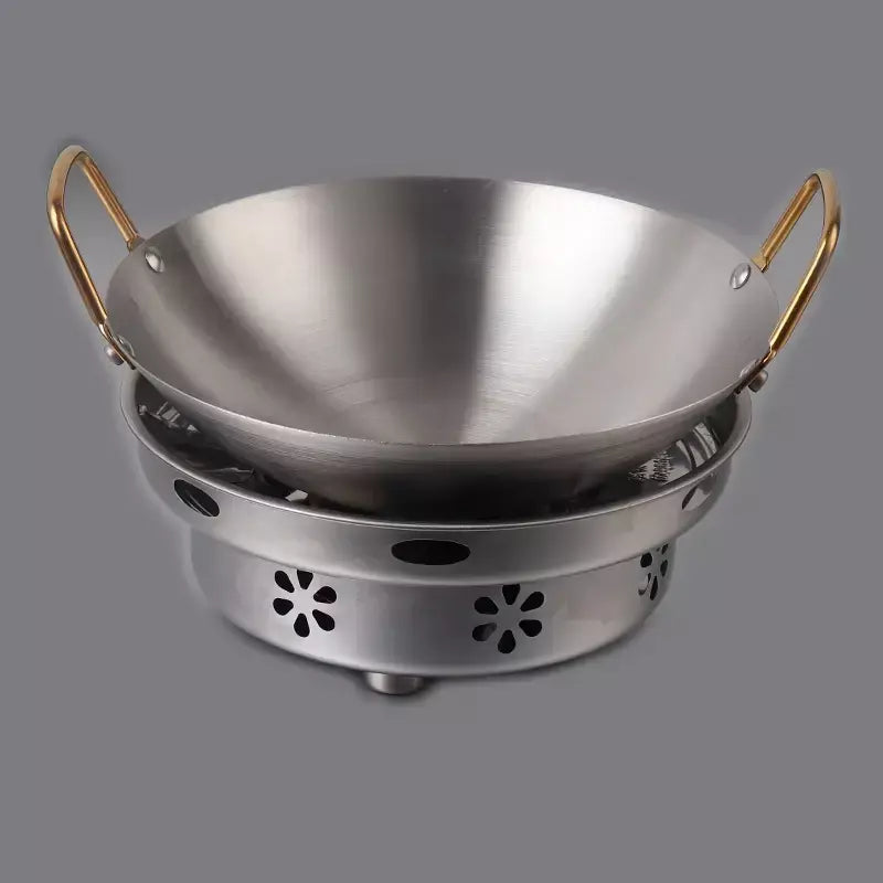Panela Seca De Aço Inoxidável Espessada, Panela Antiaderente Doméstica, Fornalha De Álcool De Orelha Dourada, Hotpot Pequeno