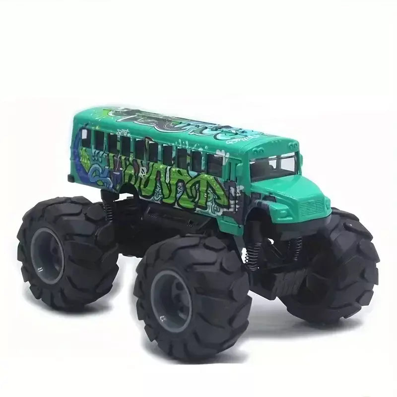 Modelo pullback brinquedo de ação monster truck liga rodas grandes jogar veículo carro presentes para meninos meninas monstro ônibus escolar metal fundido
