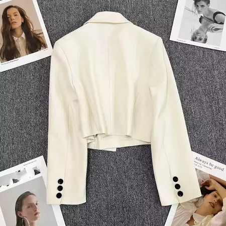 Xpqbb-Blazers femininos pretos cortados, jaqueta com colarinho entalhado, casaco que combina com tudo, chique coreano, terno de botão único, tendência, novo, 2024