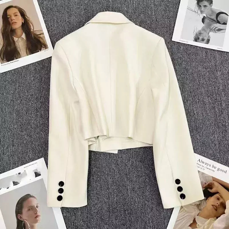 Xpqbb-Blazers femininos pretos cortados, jaqueta com colarinho entalhado, casaco que combina com tudo, chique coreano, terno de botão único, tendência, novo, 2024