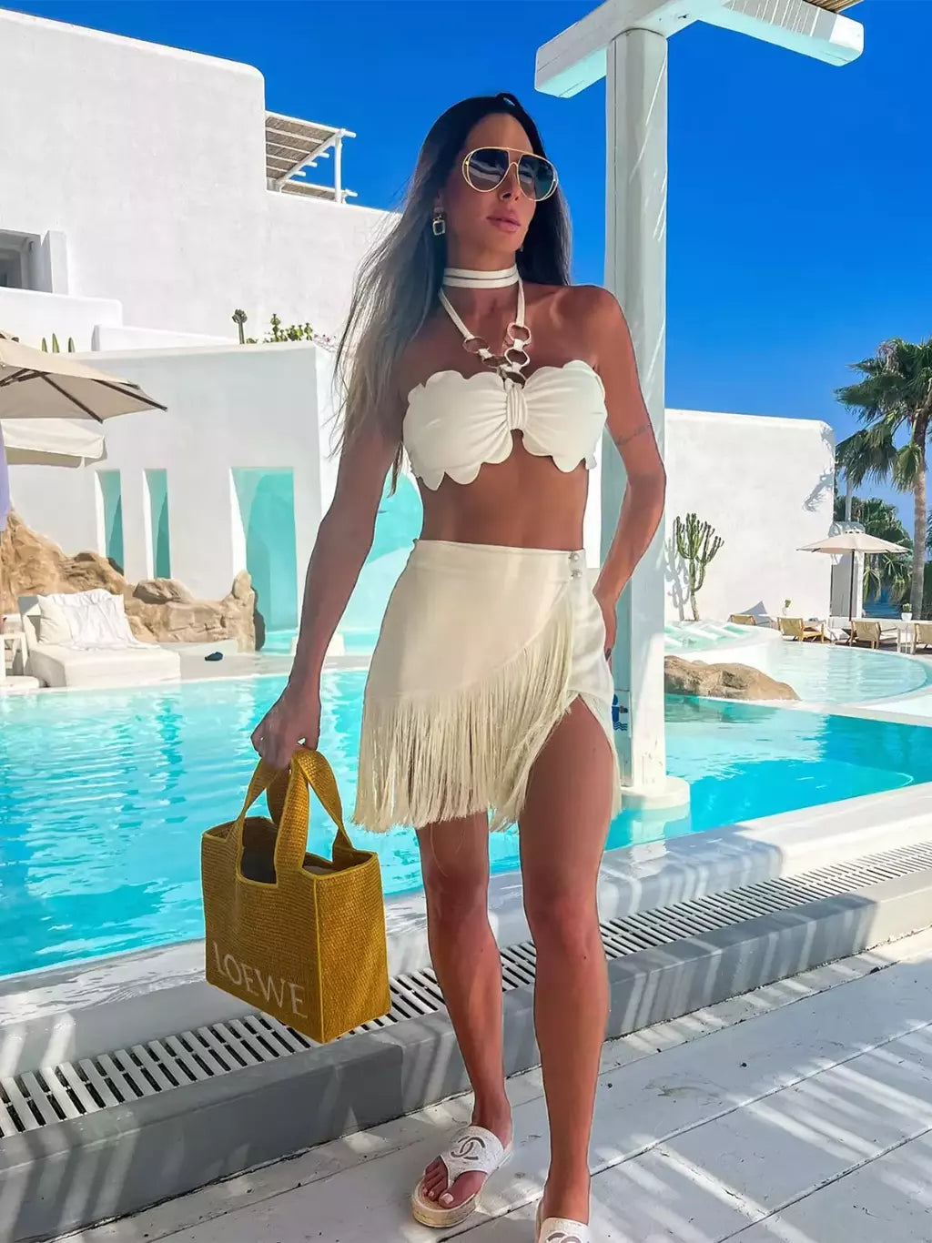 Conjunto sexy de biquíni feminino, sutiã de renda, mini saia, férias de praia, fato de banho feminino casual, 2 peças, verão