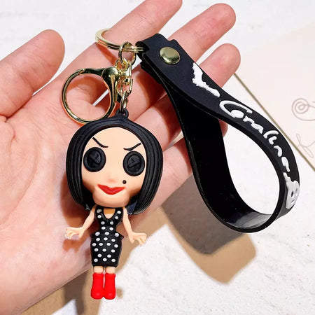 Criativo dos desenhos animados filme de ação coraline figura boneca modelo bonito boneca pvc chaveiro ornamento chaveiro pingente crianças presentes