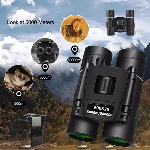 900x25 portátil hd zoom 5000m/50000m binóculos telescópio poderoso dobrável visão de longa distância caça acampamento ao ar livre esportes
