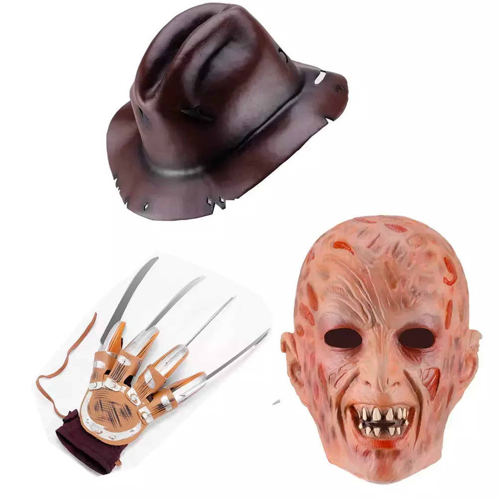 Assassinos jason máscara chapéu garras freddy krueger filmes de terror assustador látex chapelaria cosplay para emulsão para trajes de festa de halloween