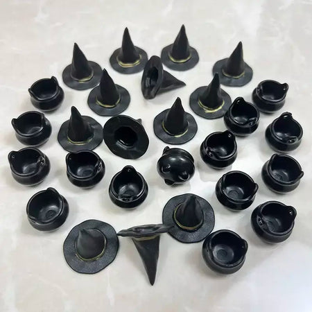 10 pçs halloween bruxa chapéu decorações chapéus em miniatura caldeirão potes chaleira ornamento festa de halloween decoração para casa diy artesanato