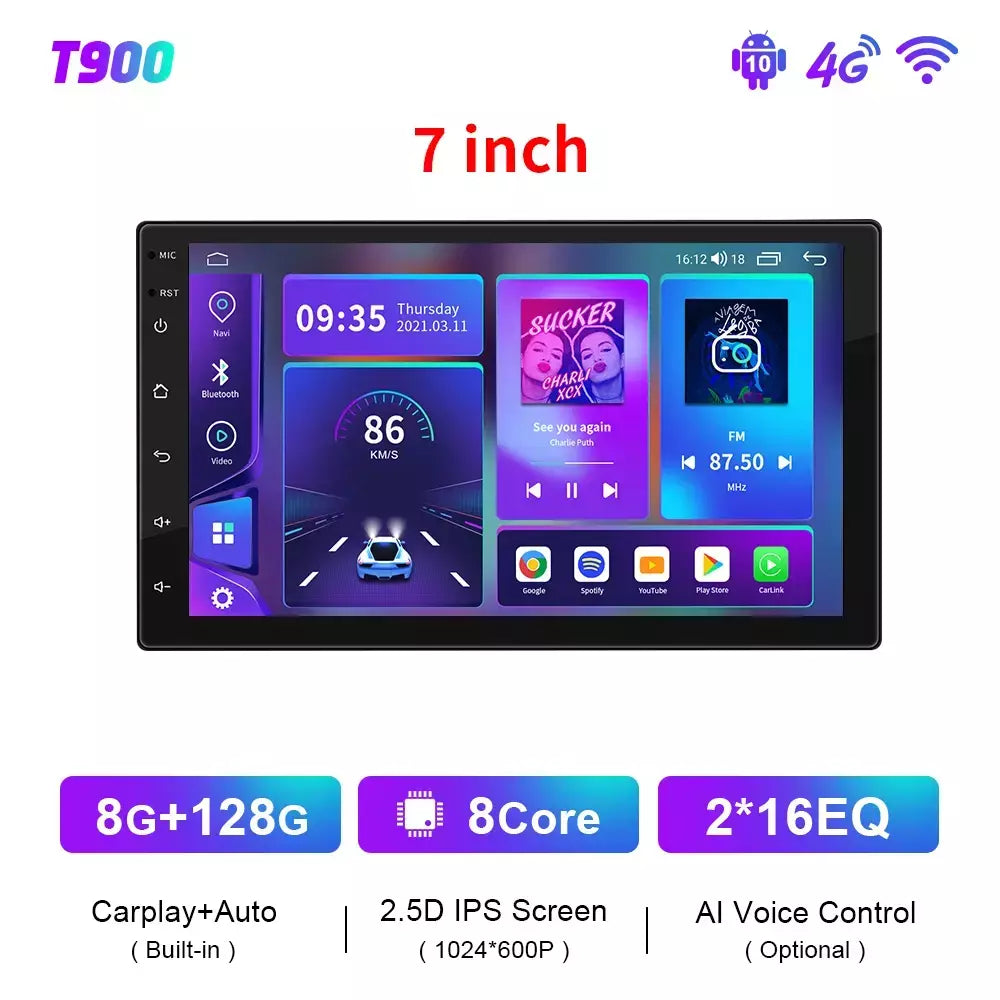 EKIY T900 8G 128G Universal Car Radio Multimídia Bru-ray QLED Navegação GPS Estéreo Android Auto Carplay BT 2 din DVD Unidade Principal