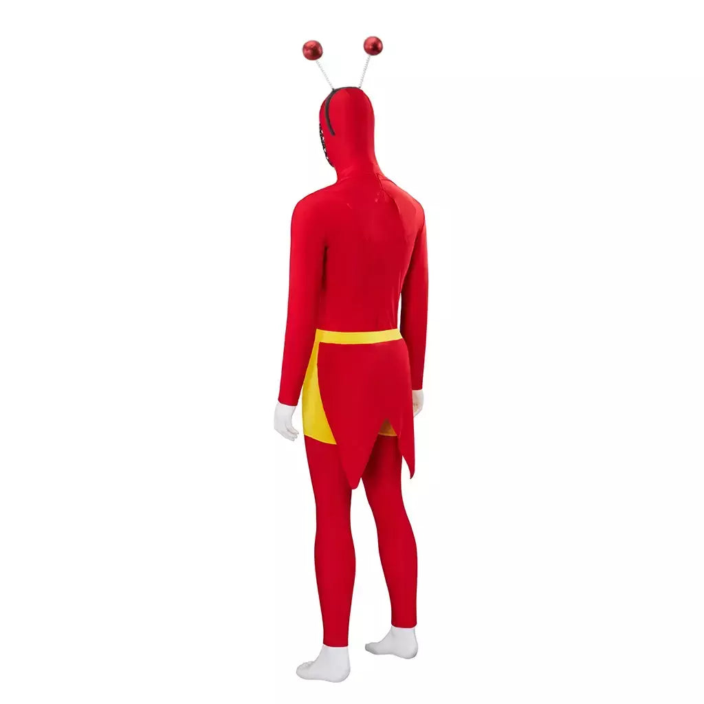 El chapulin colorado cosplay traje vermelho com capuz macacão com antena ch coração impresso bodysuit roupas de festa de halloween