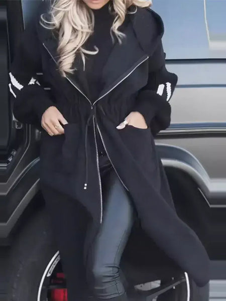 Casual longo retalhos casacos de malha feminino casual hoodies rendas até bolsos jaquetas femininas 2024 outono inverno nova senhora outerwears