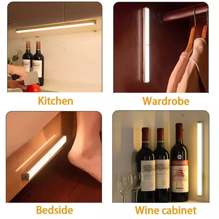 Luz noturna LED sem fio com sensor de movimento, lâmpada do armário, cozinha, quarto, detector, armário, retroiluminação da escadaria
