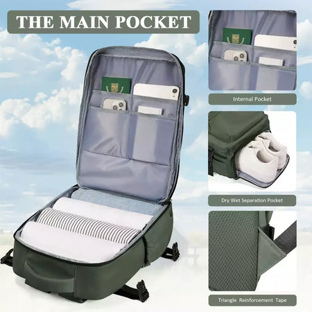 Mochila de Viagem de Avião de Grande Capacidade, Laptop para Mulheres e Homens, Easy jet Carry on Trolly Bag, Casual, 45x36x20