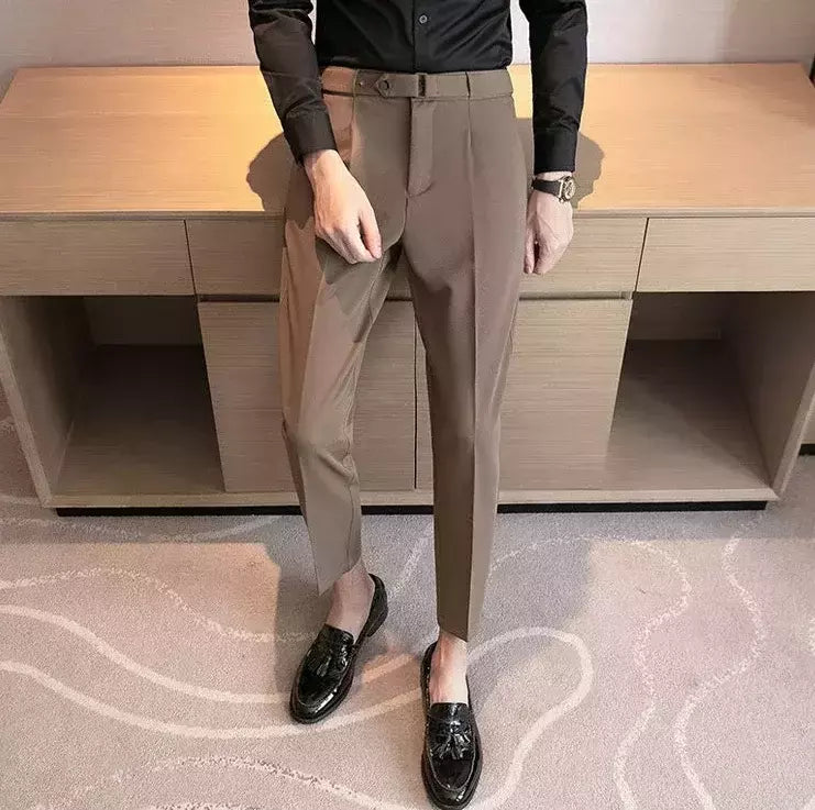 Calça de negócios justa masculina recortada, calça reta elástica, terno masculino de alfaiataria social, estiramento formal tressed, verão, 9 calças recortadas