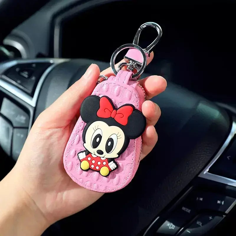 Caso chave do carro dos desenhos animados mickey minnie pato donald decoração anime figura auto chave proteção caso interior ornamento acessórios