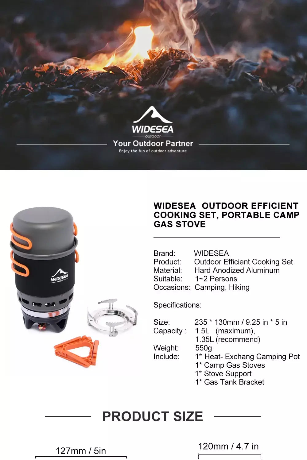 Widesea acampamento sistema de cozinha com trocador calor ao ar livre queimador gás fogão turista pote conjunto copo talheres panelas turismo caminhada