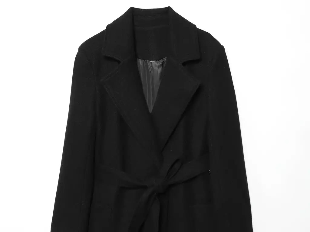 Tidalyf 2025 casaco longo feminino de mistura de lã, gola virada para baixo, cintura com cinto, manga comprida, comprimento da panturrilha, jaqueta com bolsos para o outono