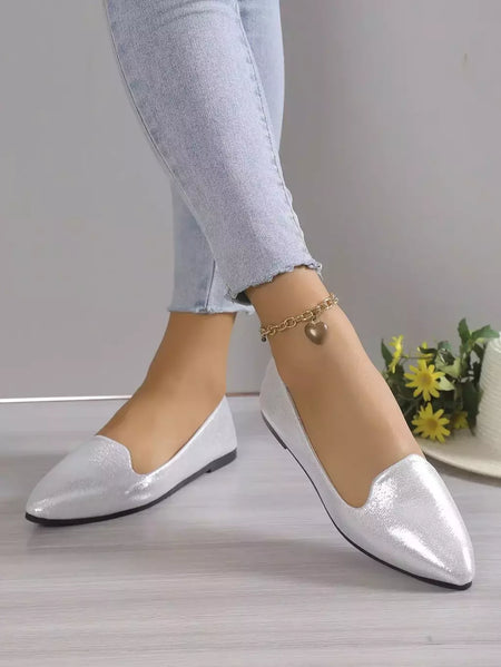 Mocassins deslizantes respiráveis para mulheres, sapatilhas rasas de balé elástico, fundo macio, sapatos de barco com dedo apontado, tamanho grande, 43, moda, 2024