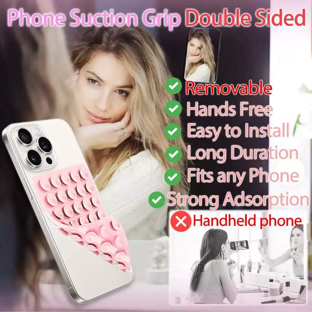 Capa de telefone com ventosa de silicone dupla face, suporte removível para selfies e vídeos mãos-livres, basta usar para vidro liso
