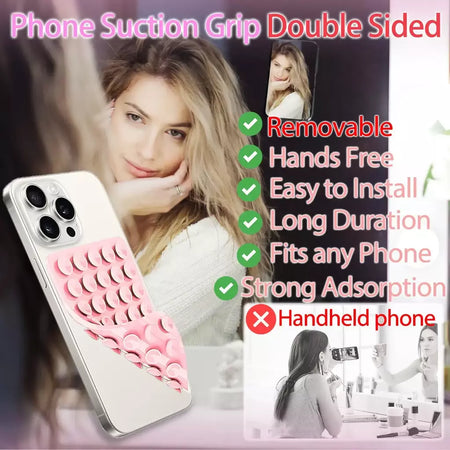 Capa de telefone com ventosa de silicone dupla face, suporte removível para selfies e vídeos mãos-livres, basta usar para vidro liso