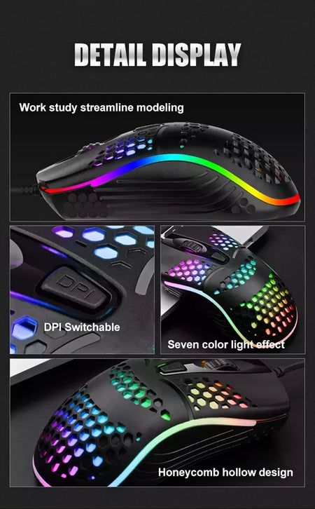 Cabo com fio jogos 7 respiração led luz traseira do mouse óptico usb computador escavado para fora ratos computador portátil desktop 4d pc uso doméstico escritório