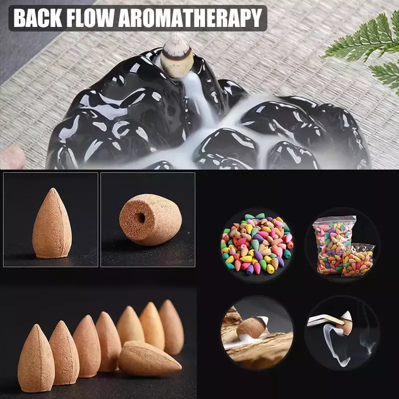 60 varas/saco do agregado familiar natural backflow torre incenso chá fumaça backflow incenso tubo de incenso sabor misturado backflowaromatherapy