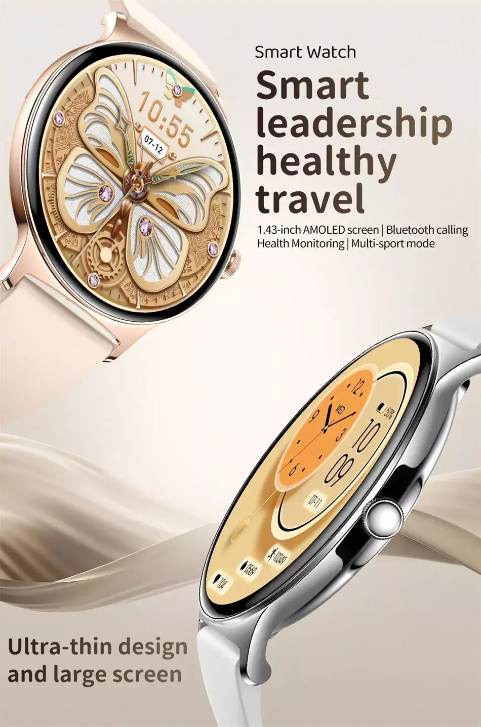 Para huawei novo ultra fino amoled relógio inteligente tela feminina sempre exibir tempo freqüência cardíaca bt chamando high-end moda smartwatch
