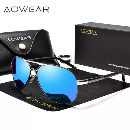 AOWEAR-Óculos polarizados aviação para homens, óculos de sol espelho de direção, óculos piloto clássico, marca masculina Design