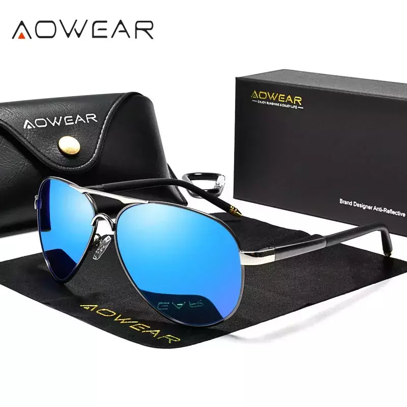 AOWEAR-Óculos polarizados aviação para homens, óculos de sol espelho de direção, óculos piloto clássico, marca masculina Design
