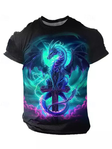 Camiseta de manga curta com estampa Dragão 3D masculina, camiseta casual diária de rua, esportes ao ar livre, moda urbana, verão