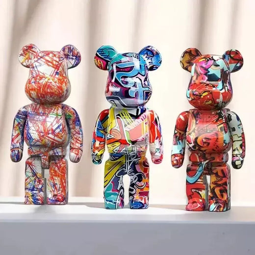 27cm/10 polegadas graffiti urso estatueta decoração de casa animal abstrato ornamento armazenamento pote de dinheiro moderna sala escultura decoração de mesa