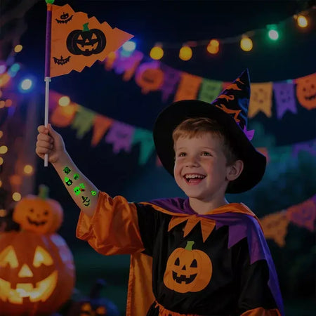 10 pçs abóboras de halloween tatuagem adesivos luminosos temporários à prova dwaterproof água adesivos para rosto corpo tatuagem crianças festa de halloween adereços