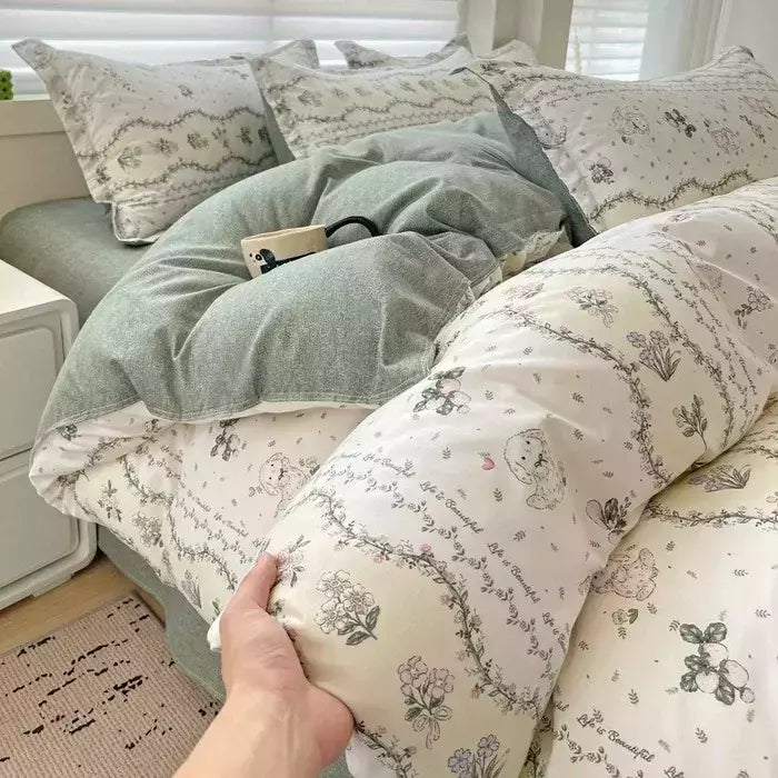 Conjunto de cama para meninas, capa de edredão, folha plana, fronha, sem enchimento, roupa de cama, macia, gêmea, completa, queen size, 3, 4pcs