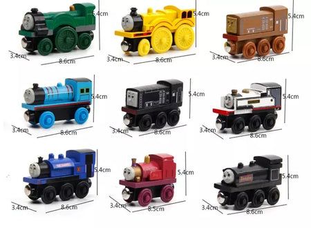 10 pçs/set trens de madeira magnética brinquedos pista veículo ferroviário locomotiva de madeira modelo de transporte para thomaing trem brinquedo presente crianças