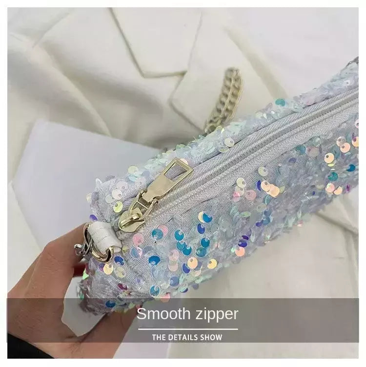 Lantejoulas crossbody saco de corrente simples ins cor sólida lantejoulas bolsa de ombro axilas bolsa de telefone noite sacos de embreagem bolsa