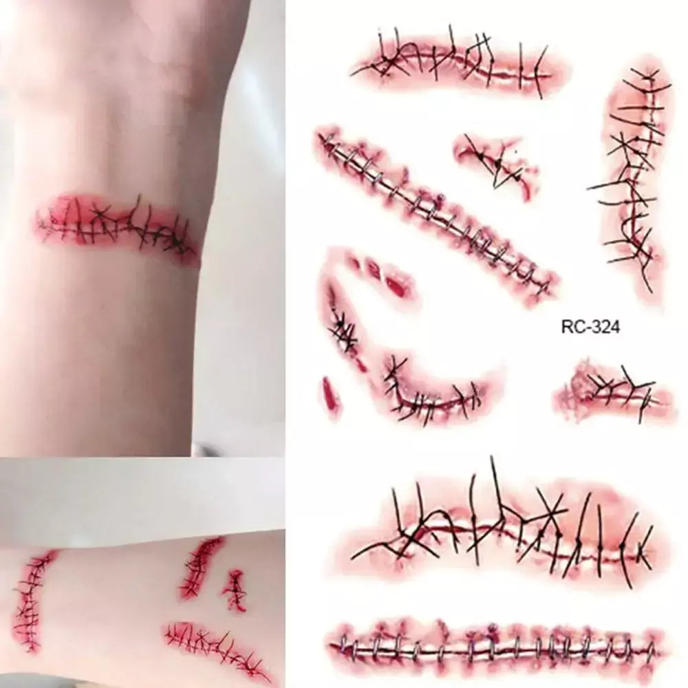 Etiqueta temporária do tatuagem do Dia das Bruxas, horror, sangrento, ferida, zumbi, cicatriz, impermeável, diy, festa, maquiagem, criança, adulto, diy