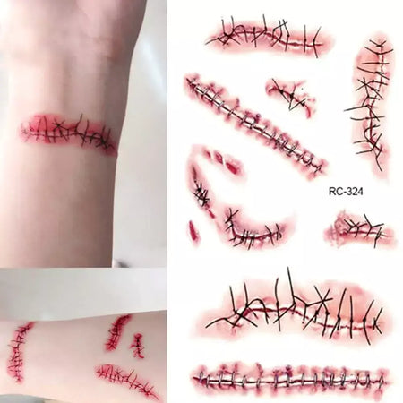 Etiqueta temporária do tatuagem do Dia das Bruxas, horror, sangrento, ferida, zumbi, cicatriz, impermeável, diy, festa, maquiagem, criança, adulto, diy