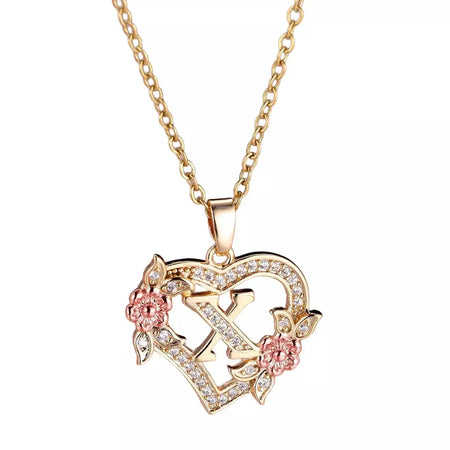 Venda quente oco amor flor 26 letras em inglês pingente de diamante senhora colar pingente personalizado moda clavícula corrente