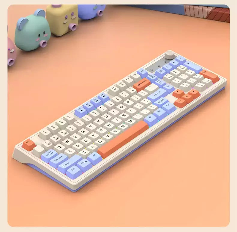 Teclado sem fio multifuncional, Luz do arco-íris, 2.4G, Bluetooth, Conexão de modo duplo, Adequado para computador e laptop, 98 teclas