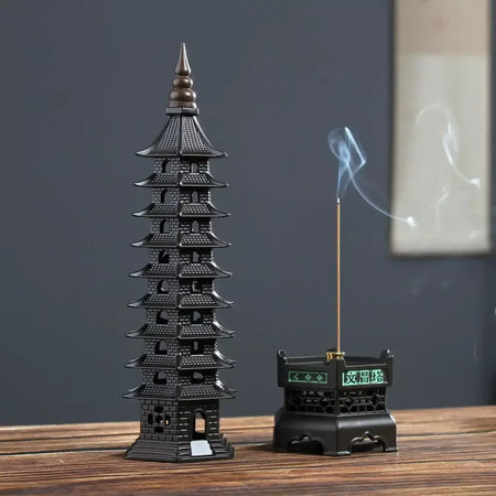 Queimador de incenso de liga chinesa, decoração tradicional cultural para casa, arquitetura, nove histórias, torre wenchang, sala de estar, escritório, ornamentos