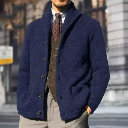Homens casaco de malha lapela manga comprida bolsos engrossados cardigan camisola masculina outono botões sólidos placket casaco de malha para o trabalho