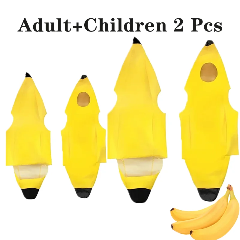 Criança/adulto unissex divertido conjunto de banana amarelo traje luz halloween fruta fantasia festa feriado dança vestido traje