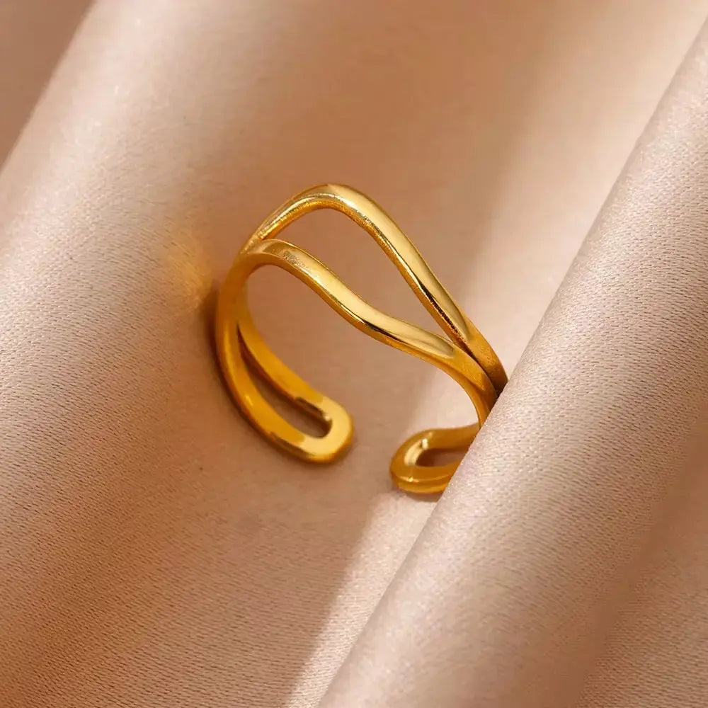 Anéis geométricos de zircônia de aço inoxidável para mulheres luxo mau olhado cor dourada ajustável na moda casamento estética jewerly presente