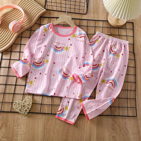 Conjunto de pijamas de manga comprida infantil, Seção fina, Roupa de bebê, Roupa doméstica, Meninos, Meninas, Crianças, Verão, Novo, 2022