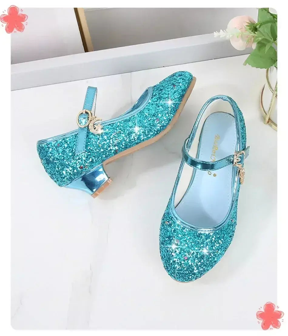 Meninas sapatos crianças salto alto glitter sandálias de cristal moda fivela crianças princesa sapato dança estudante desempenho sapatos de couro