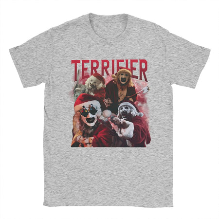 Arte engraçada os palhaços terrifier natal camiseta masculina em torno do pescoço puro algodão t camisas de manga curta camiseta impressa topos
